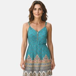 Etcyy Dress Summer Casual Swing Tank Beach Cover Up Blue Paisley